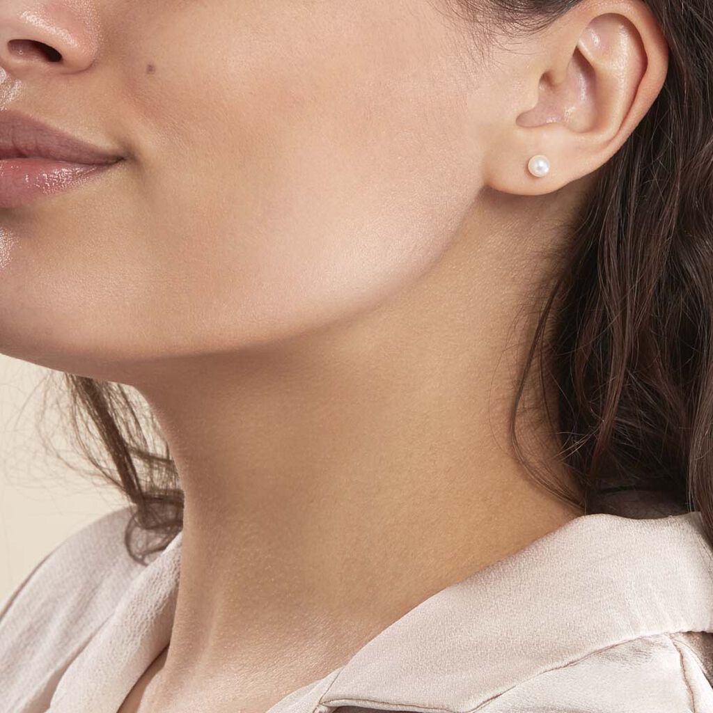 Boucles D'oreilles Puces Kesya Nacres Bouton Or Jaune Perle De Culture