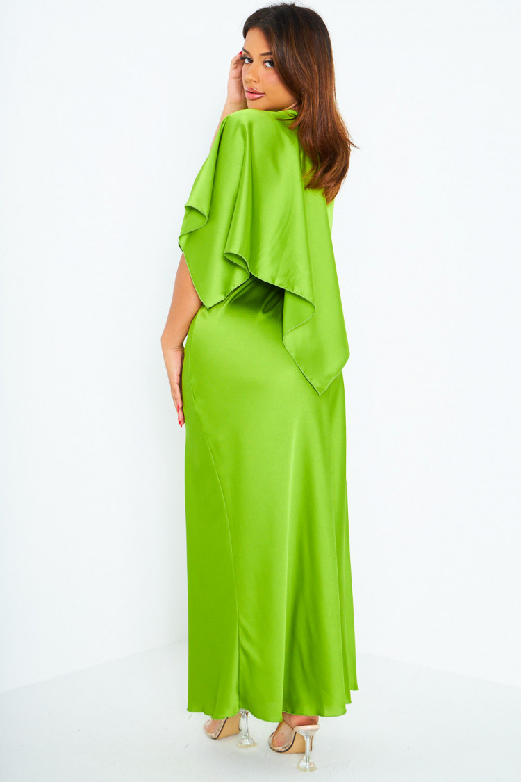 Ensemble 2 pièces robe + poncho satiné vert