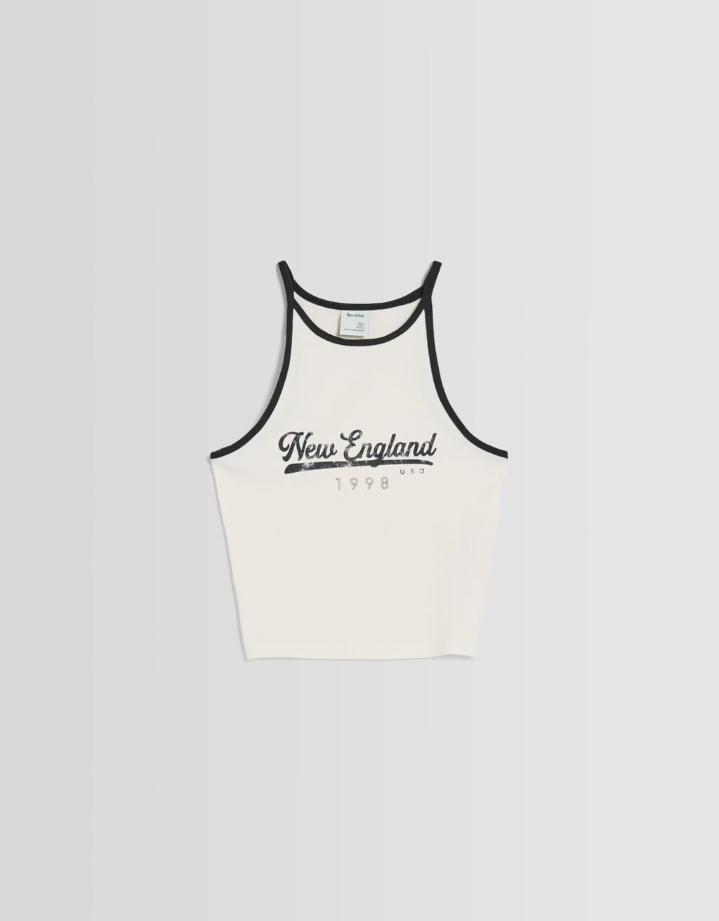 Camiseta canelada com estampa e alças finas