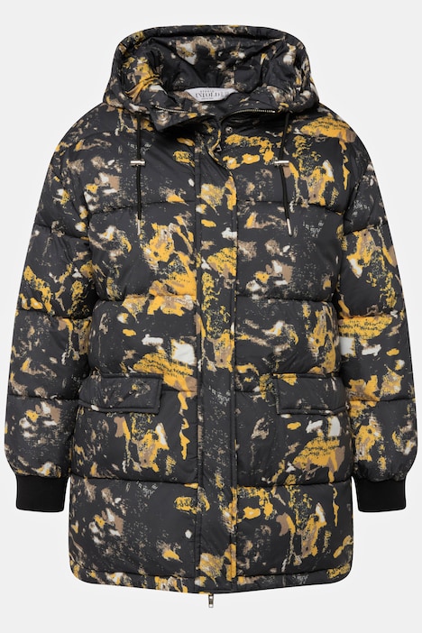 Steppjacke, oversized, Allover-Print, Kapuze, 2-Wege-Zipper