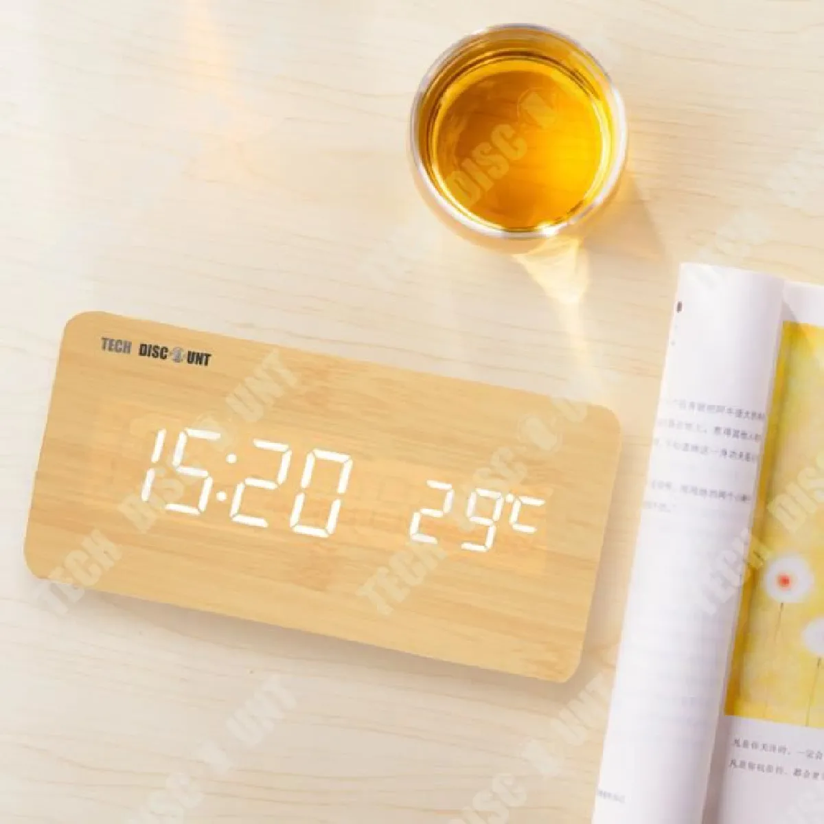 Tech Discount TD Horloge de Table Numérique en Bois