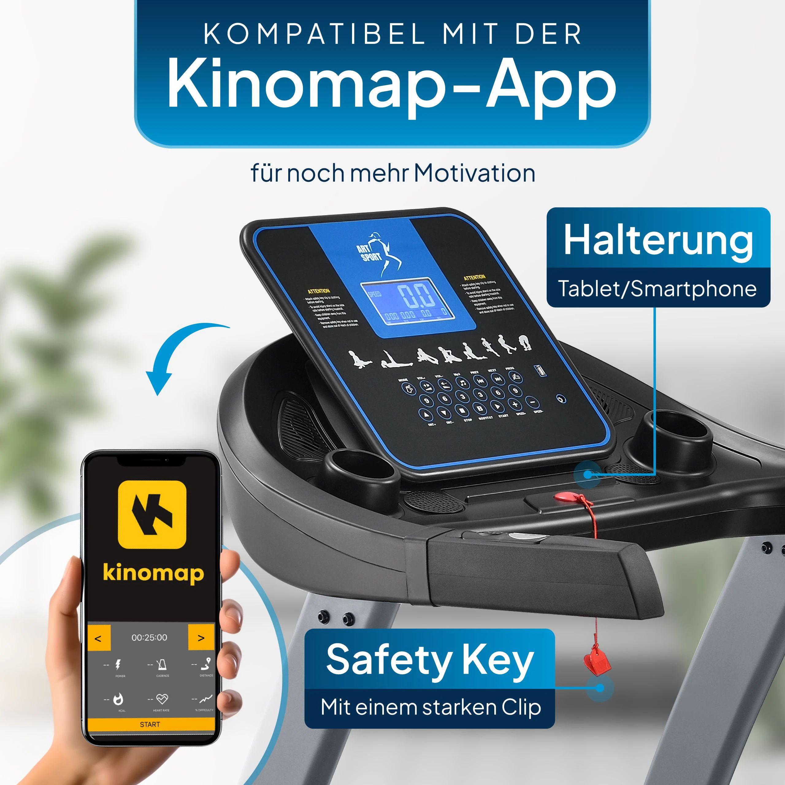 ArtSport Laufband Speedrunner 7000 klappbar, Kinomap-Funktion, 3 PS Motor, 22 km/h, 48 Programme