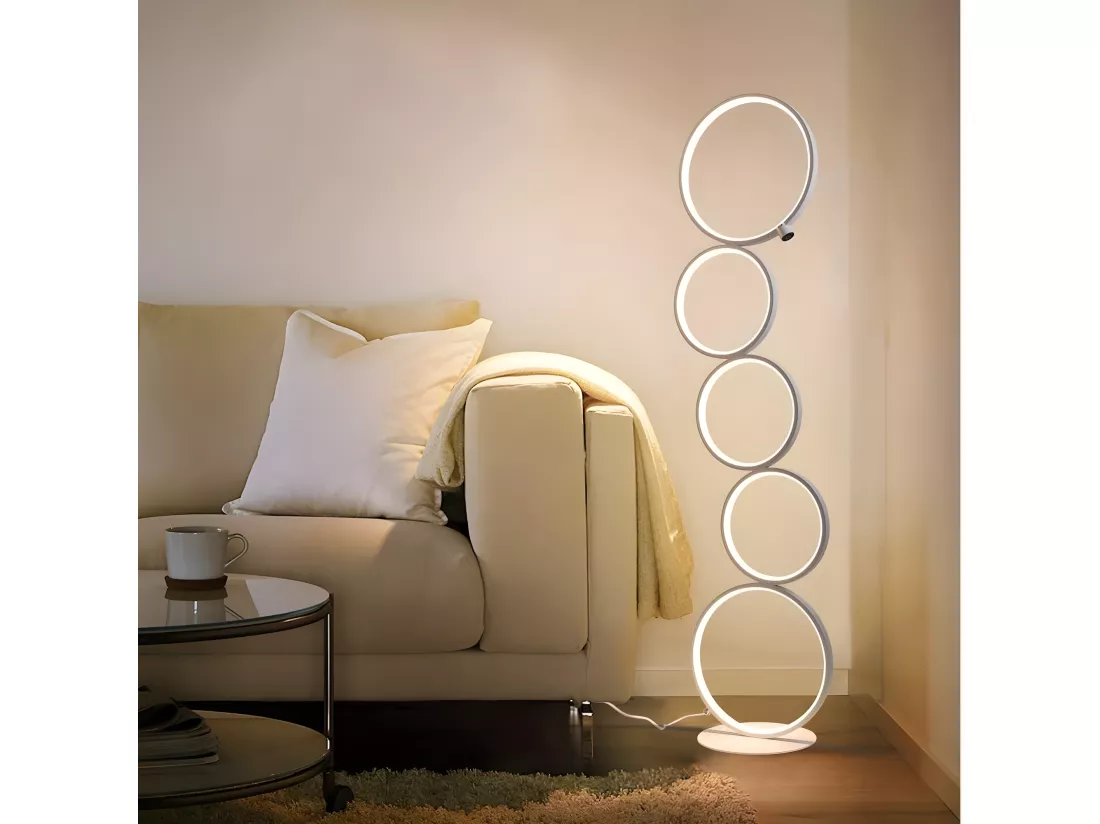 NETTLIFE LED Lampadaire Moderne Blanc 32W blanc chaud Interrupteur tactile Lampadaire Sur Pied avec 5 anneaux pour salon bureau