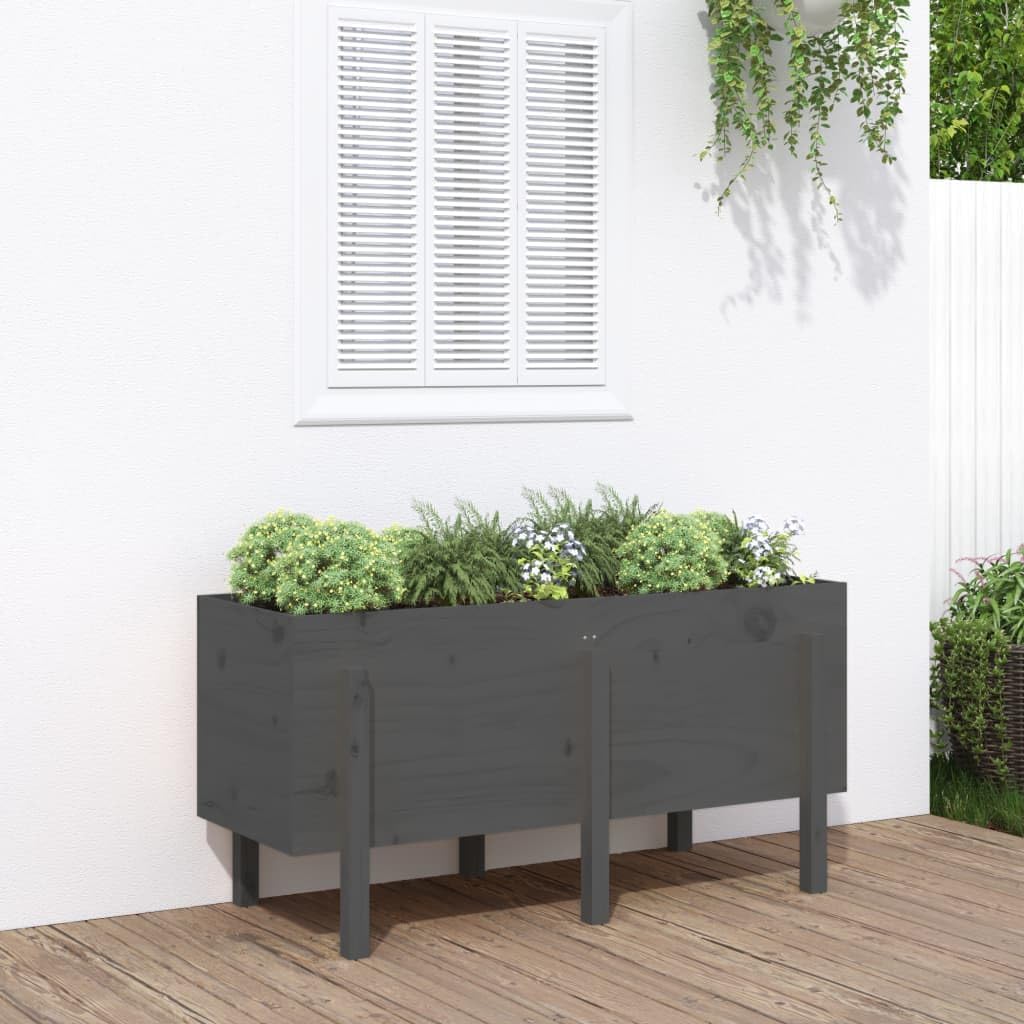 vidaXL Hochbeet, Pflanzkübel Gartenbeet für Garten Balkon Terrasse, Pflanzkasten Blumenkasten zum Selber Bauen, Pflanzbeet Gemüsebeet, Grau Massivholz Kiefer
