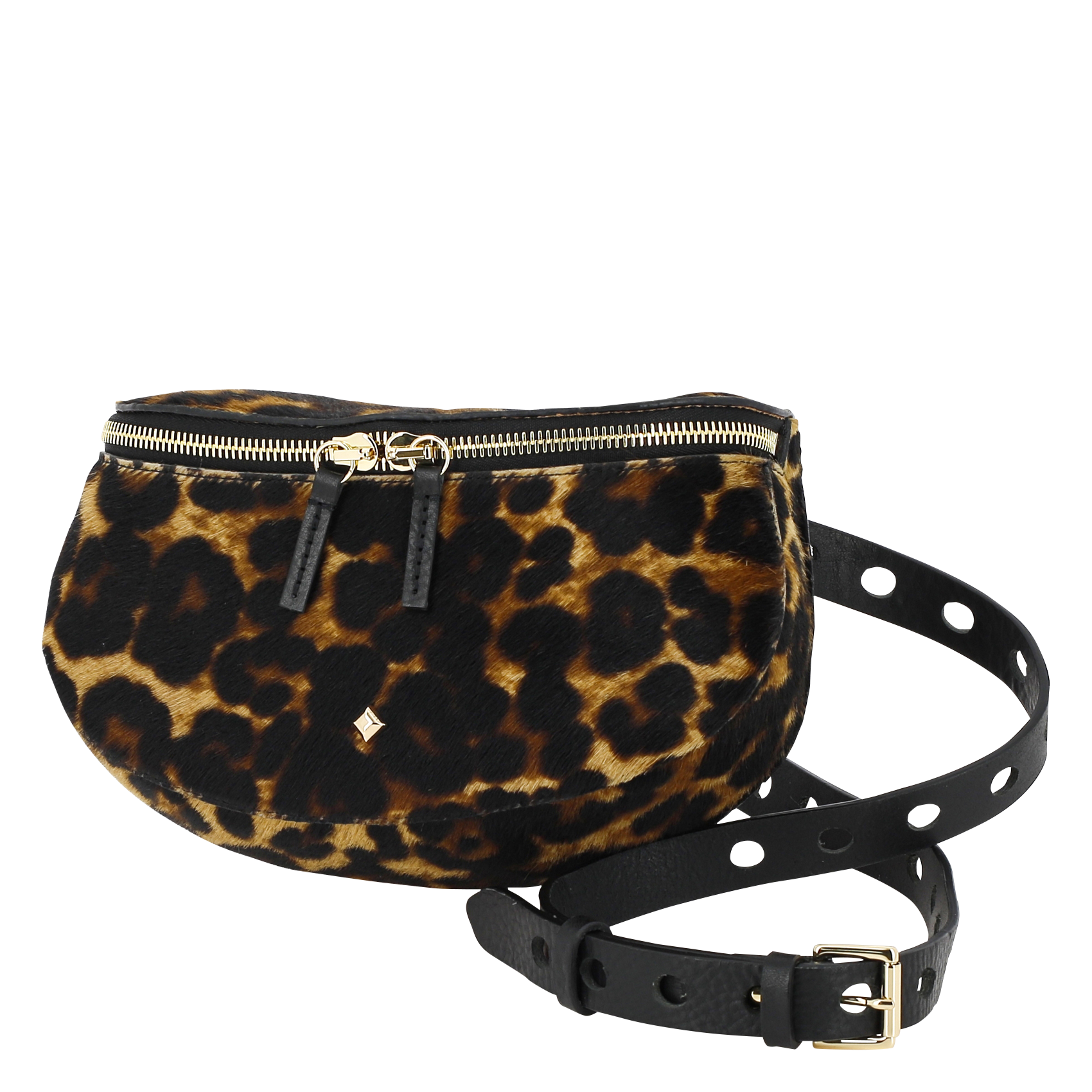 LALILI LEOPARD - Pochette fantaisie imprimée léopard en cuir| Noir