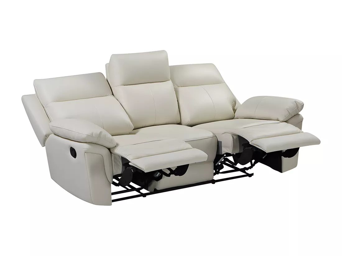 Canapés 3 places 2 places et un fauteuil relax en cuir de buffle PAKITA - Ivoire