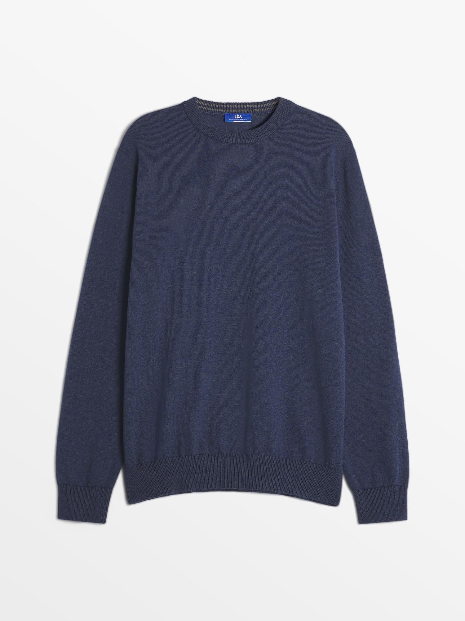 Pull Homme Col Rond Laine Coton Marine