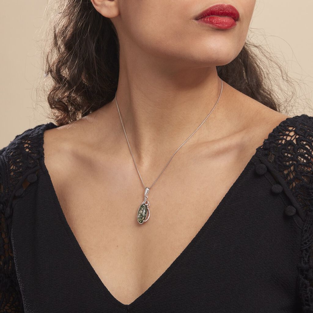 Collier Argent Blanc Elga Ambre