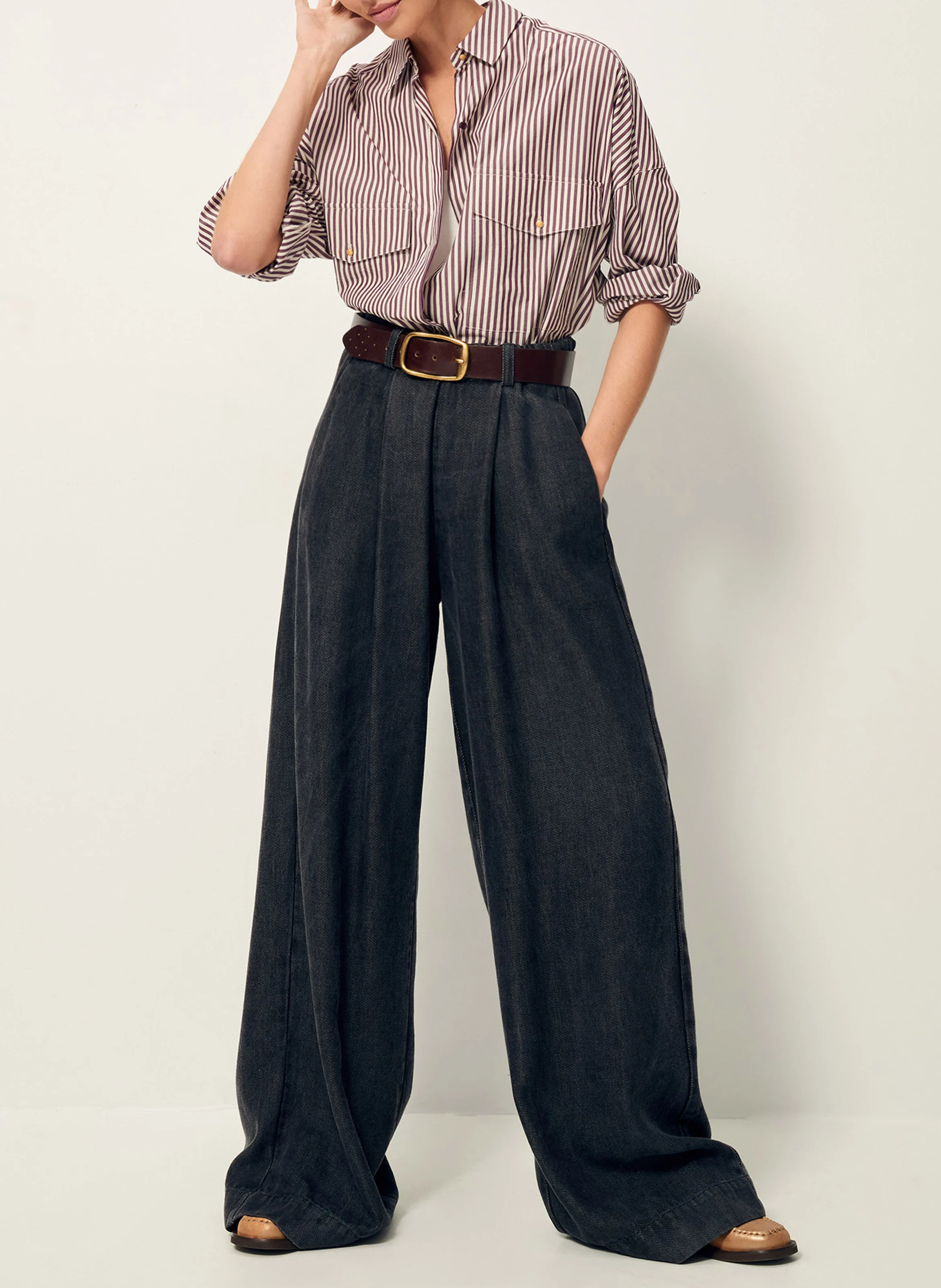 FUJICO - Chemise droite col classique en coton | Violet