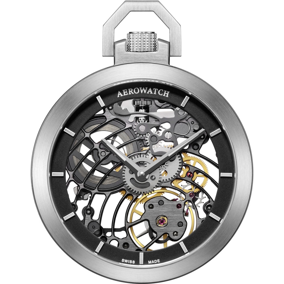 Aerowatch Taschenuhr Lépine Mechanical Tornado Skeleton Silbrig
