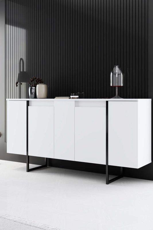 Dressoir Luxe - Wit/Zwart - 160cm - 100% Gemelamineerde Spaanplaat