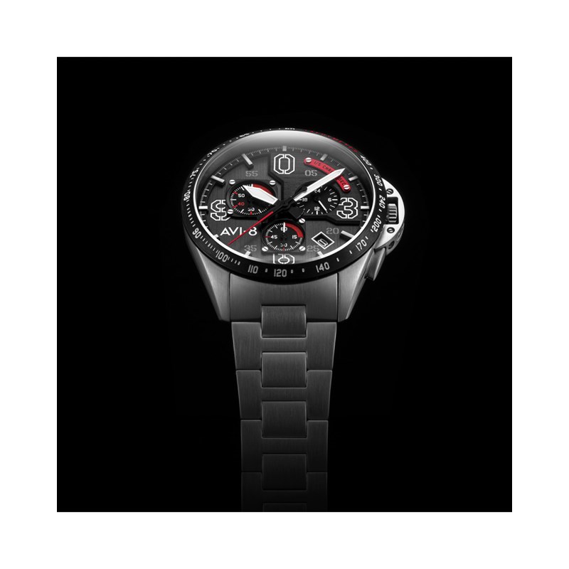 Montre homme meca-quartz chronographe japonais AVI-8 - Bracelet acier inoxydable - Date