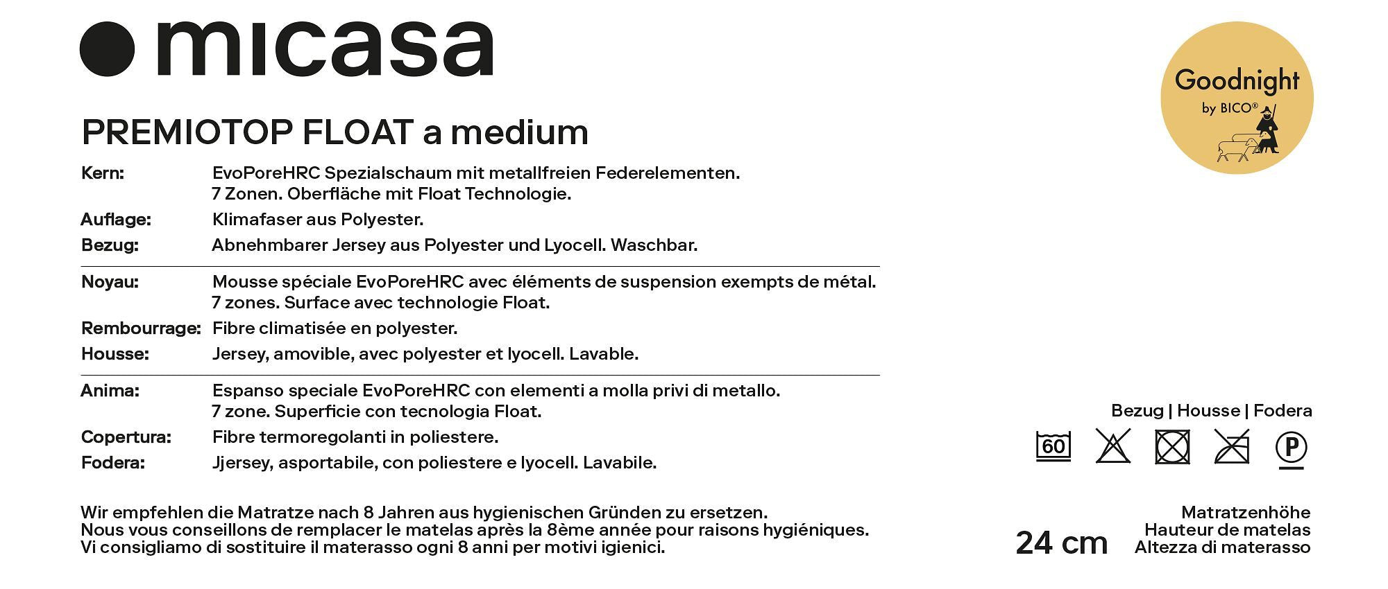 PREMIOTOP Float A medium Matratze - 190.0 cm x 95.0 cm