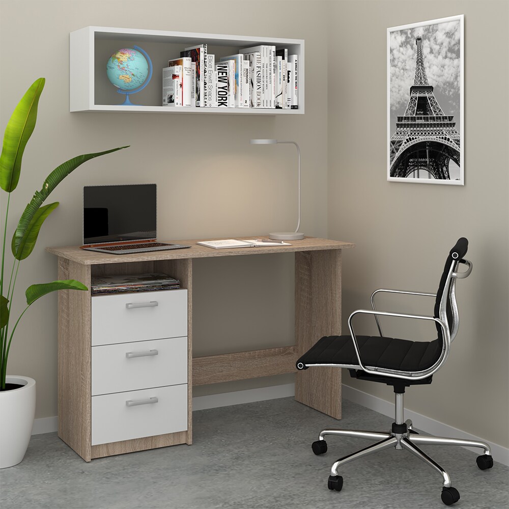 VICCO Schreibtisch MEIKO Weiß Sonoma Eiche Arbeitstisch Bürotisch Regal PC Tisch