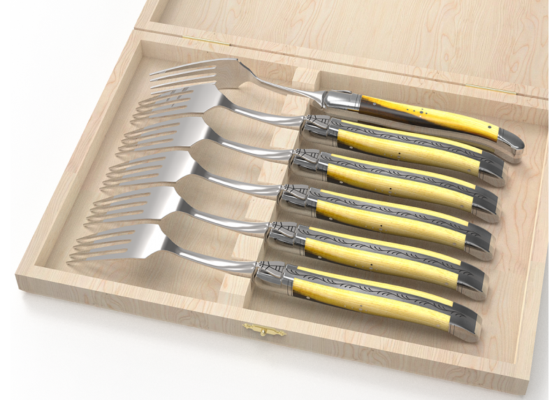Service de 6 fourchettes Laguiole avec un manche en bois de pistachier et mitres en acier inoxydable