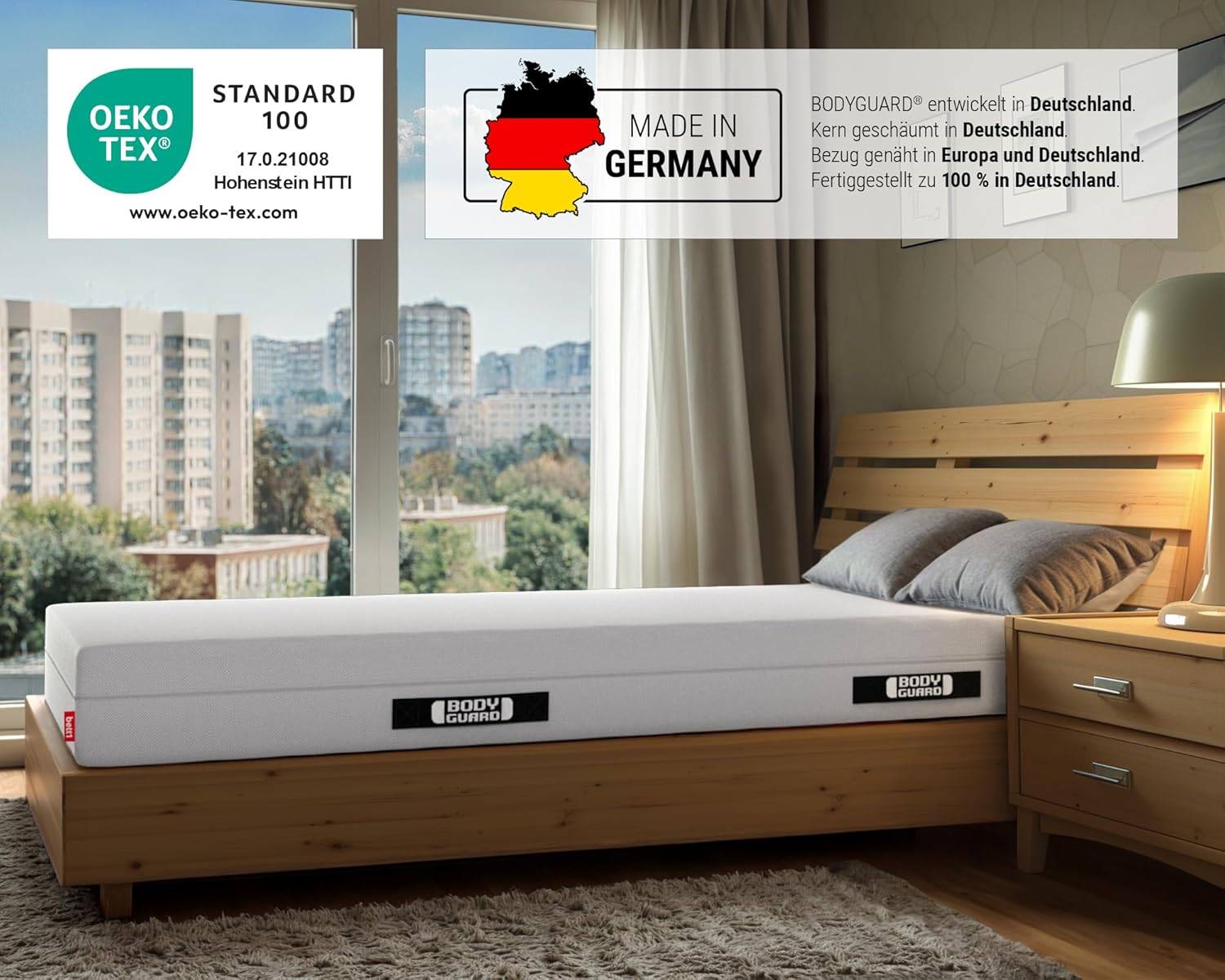 Bodyguard bett1 Anti-Kartell-Matratze 160x200. Deutschlands meistgekaufte Matratze (2in1 Liegehärten Mittelfest & Fester, Bezug 60°C waschbar, Oeko-TEX 100, Ergonomiemodule, QXSchaum)