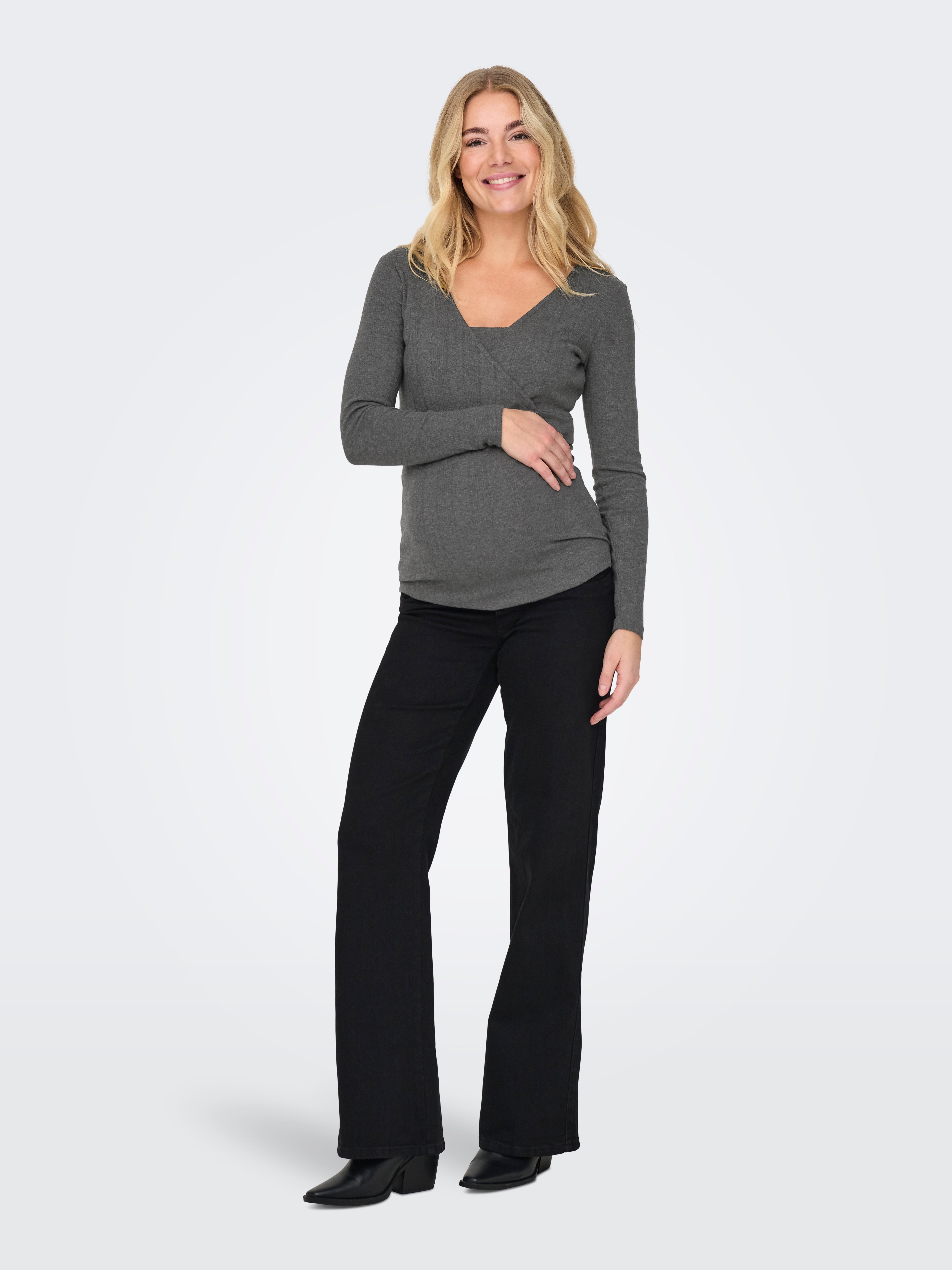 OLMLARA Top Dark Grey Melange