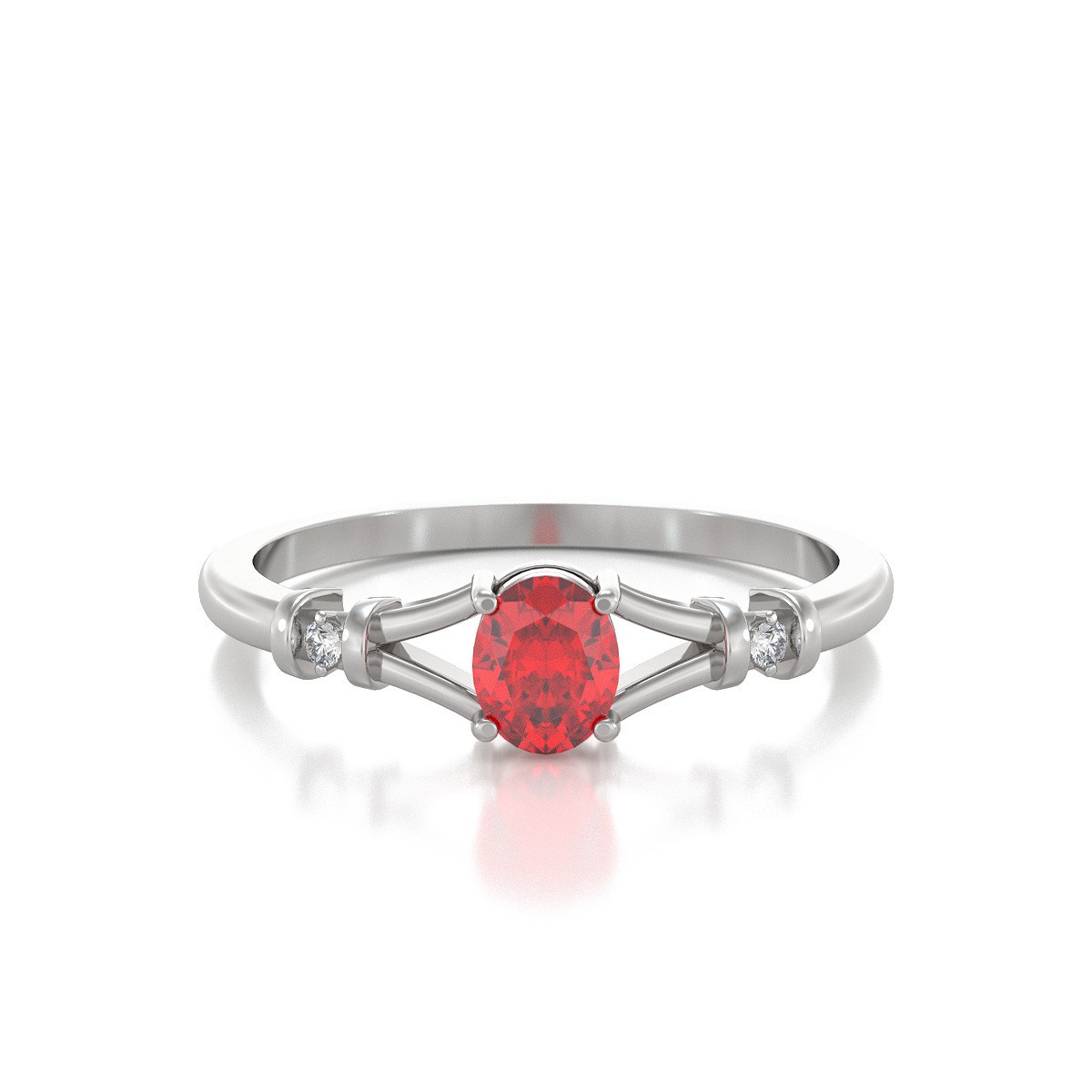 Bague ADEN Or 585 Blanc Solitaire Rubis et diamants 2.094grs