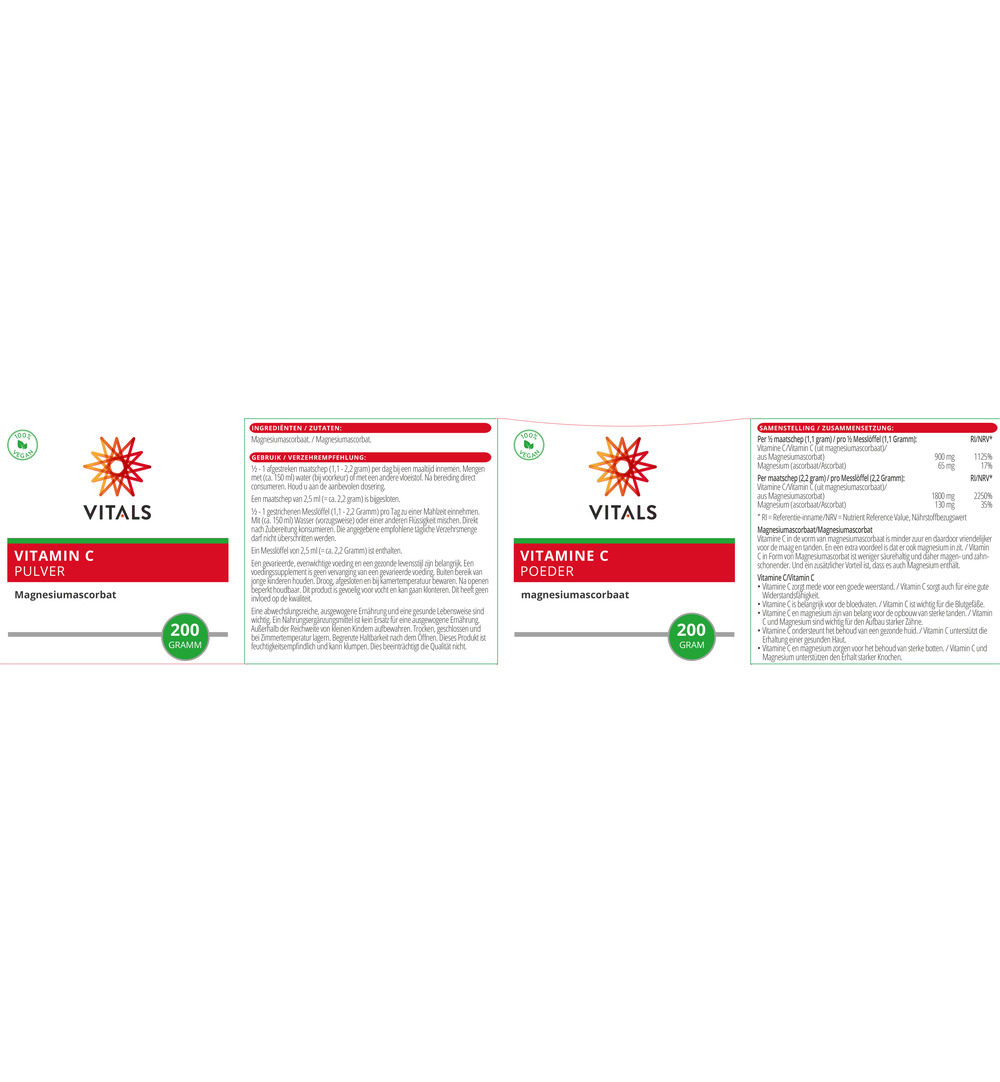 Vitals Vitamine C Poeder Magnesiumascorbaat (200 gr)