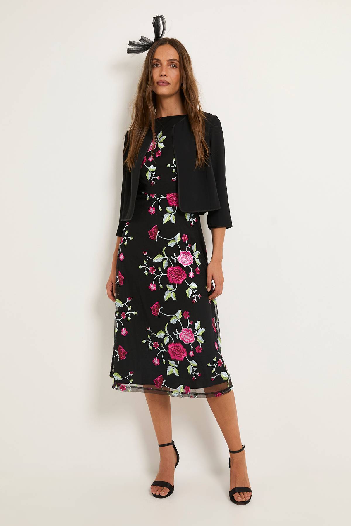 Wallis Robe Midi Ajustée Et Évasée En Tulle Brodé De Fleurs