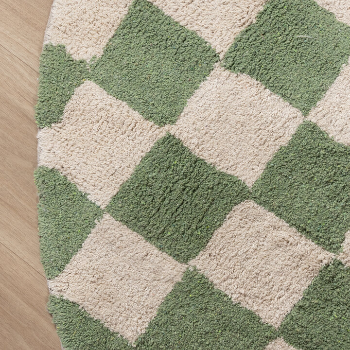 Rond retro vloerkleed - Gambit Groen/Wit