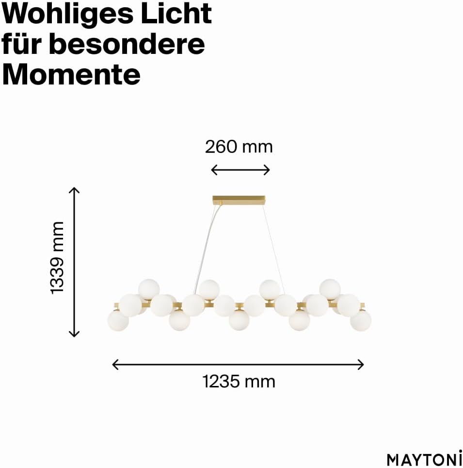 MAYTONI DALLAS Pendelleuchte Gold – 25-flammige elegante Hängelampe mit Glasschirmen – Moderne Deckenlampe für Esstisch, Wohnzimmer, Küche – G9, 28 W