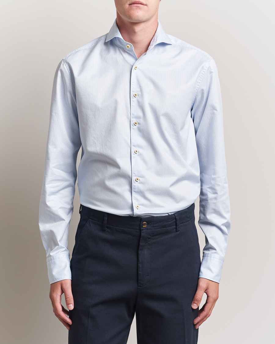 Stenströms Regular Fit Pinstriped Casual Shirt Light Blue