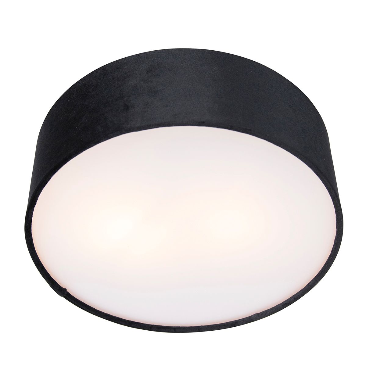 Moderne plafondlamp zwart 30 cm met gouden binnenkant - Drum