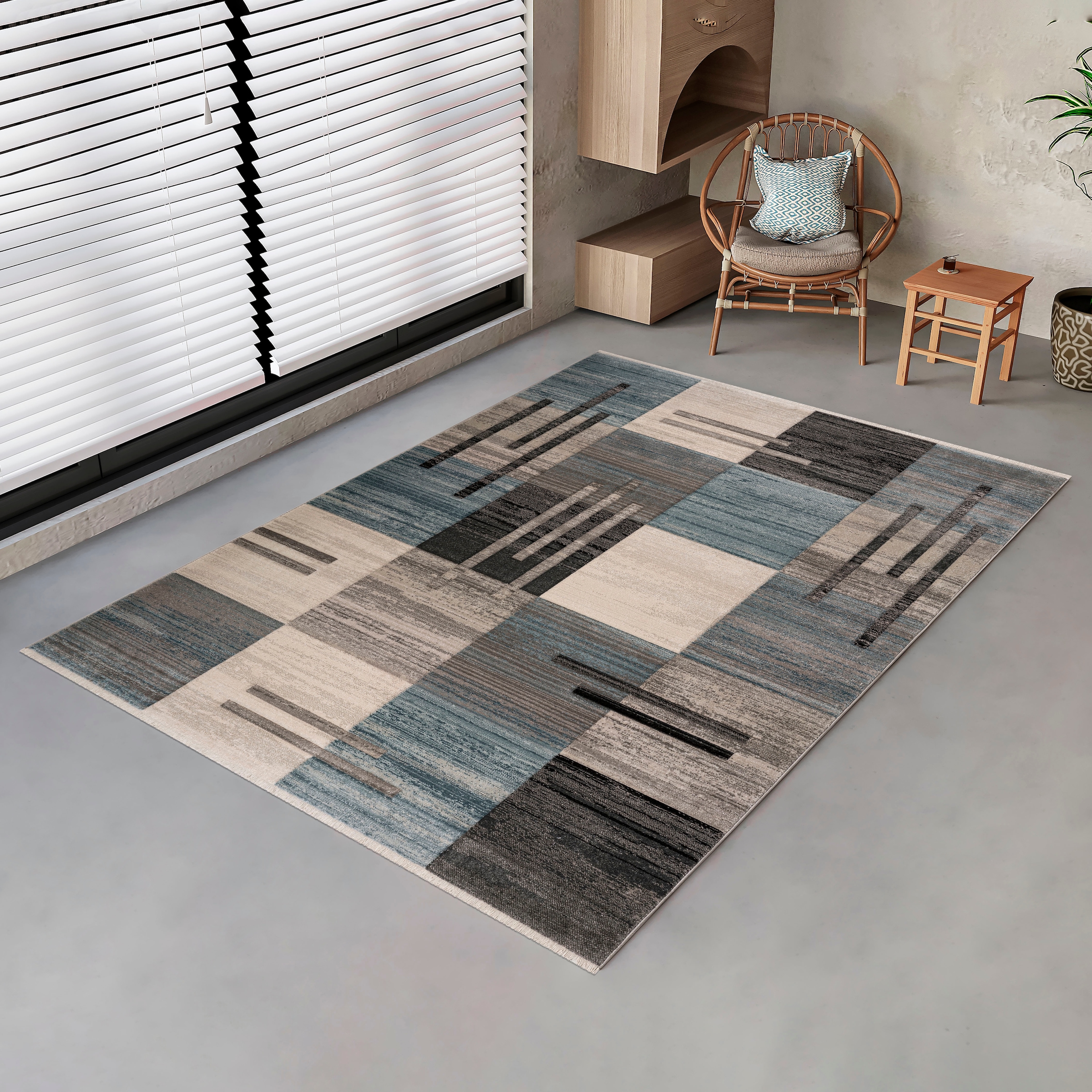 my home Teppich »Beliz« rechteckig 9 mm Höhe mit Konturenschnitt, Kurzflor, 3D-Design, mit Fransen, Wohnzimmer