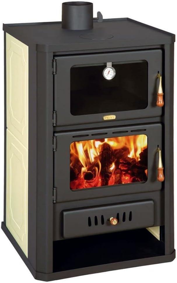 Kaminofen Wasserführend mit Backofen Prity FG W15 19.4kW, Holzofen mit Holzfach