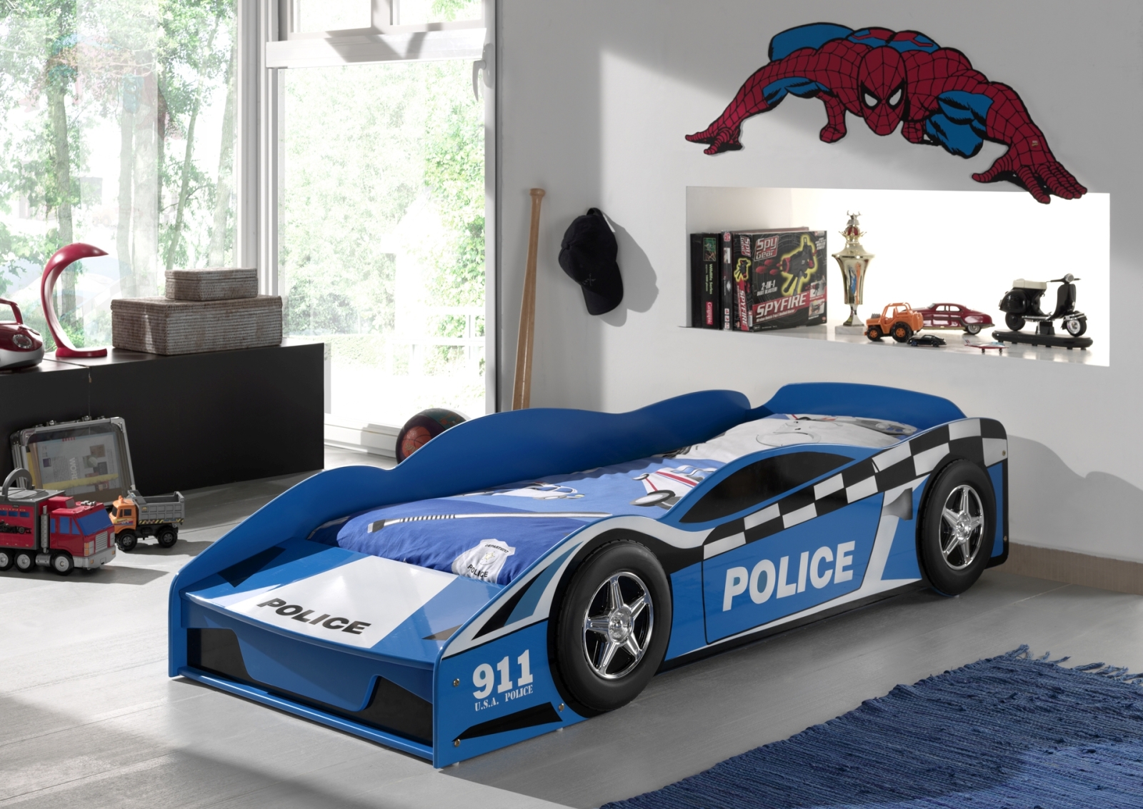 Autobett POLICE - blau - mit Matratze - 70x140 cm