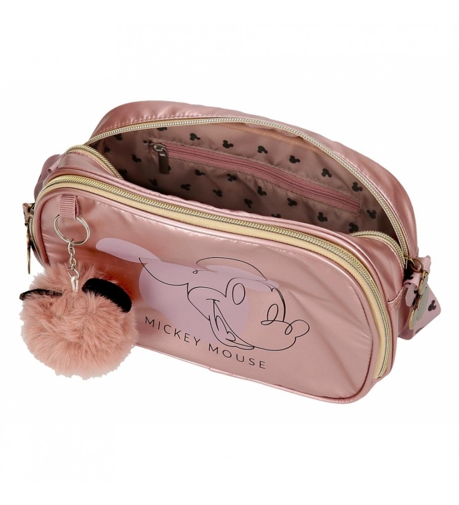 Bolsa de ombro Joumma Bags Mickey Outline com dois compartimentos, rosa.