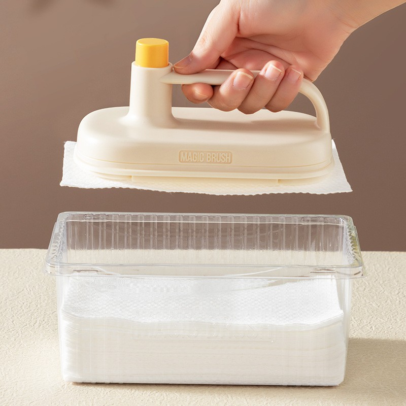 (16x10cm) Küchen Reinigungs Bürste Magic Brush Haushalts Tuch Scrubber inkl. Putztücher - Beige