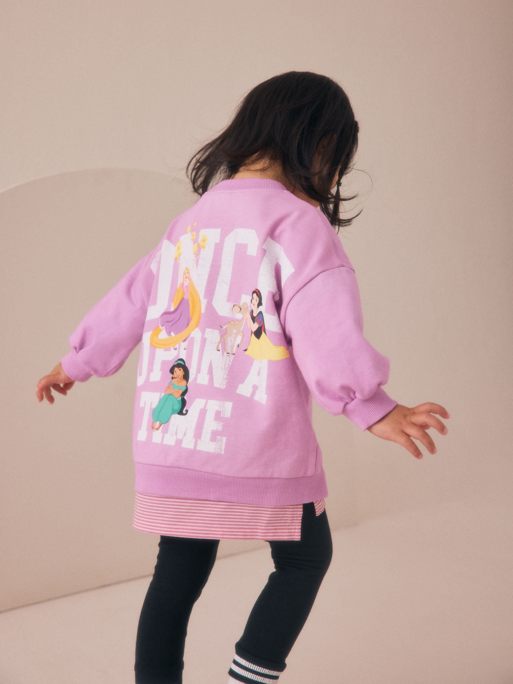 Paars - Set met Disney Princess top met lange mouwen in laagjeslook en legging (3mnd -7jr)