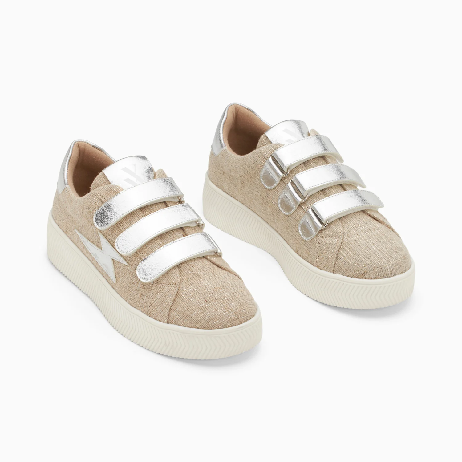 Sneakers-Baskets éclair Wissem beige et argent à scratchs