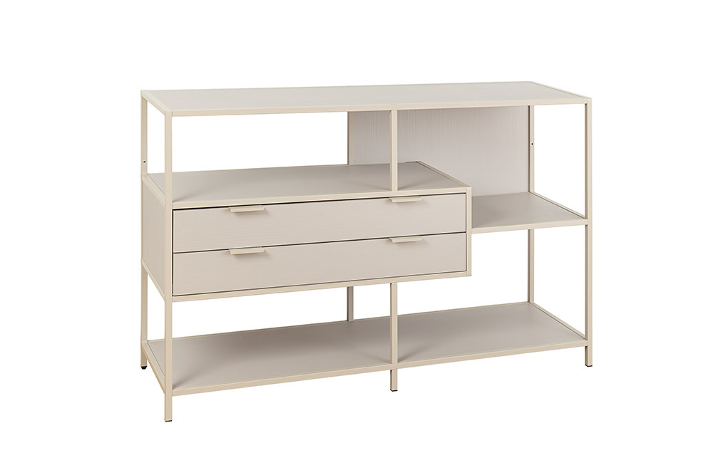 Modernes Bücherregal SLIM LINE 115cm champagner beige Metall mit Schubladen