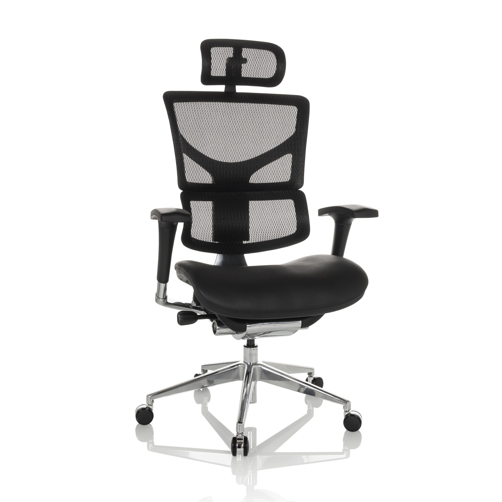 High End Bürostuhl ERGO-U2 LM Leder/Netzstoff mit Armlehnen (höhenverstellbar) hjh OFFICE