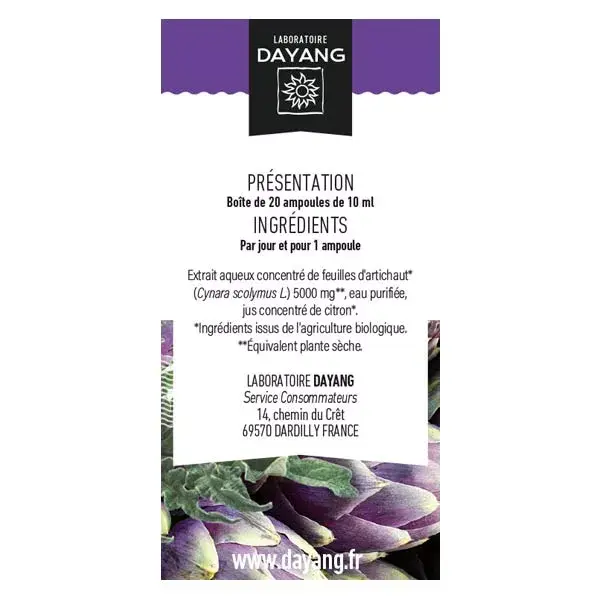 Dayang Alcachofra Orgânica 20 ampolas