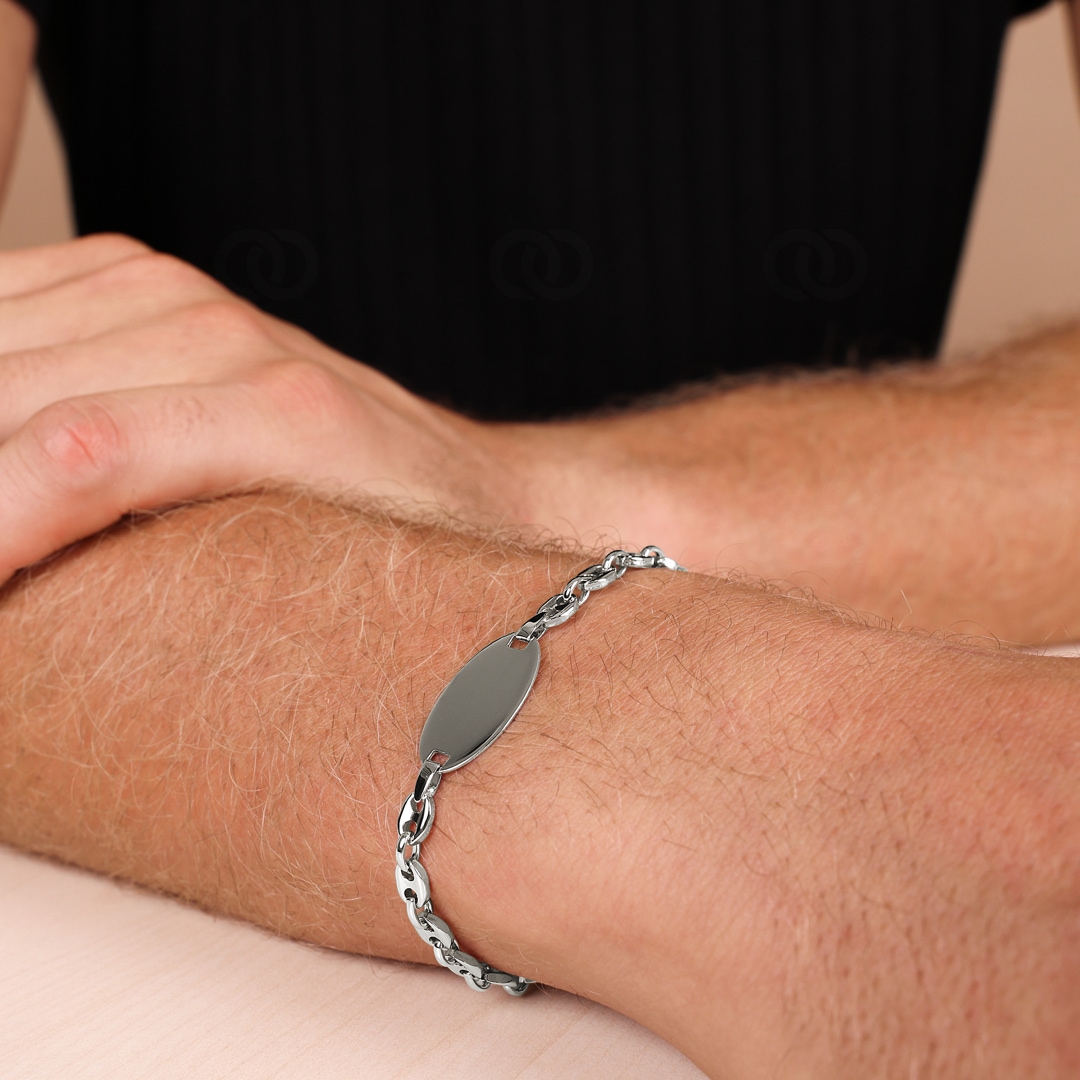 Gravurarmband Schiffsanker 925 Silber rhodiniert 5.3mm