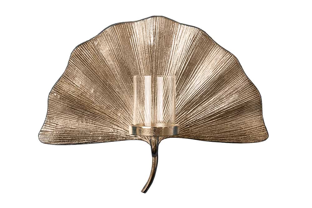 Dekorativer Kerzenhalter GINKGO 44cm silber handmade Metall Wandteelicht
