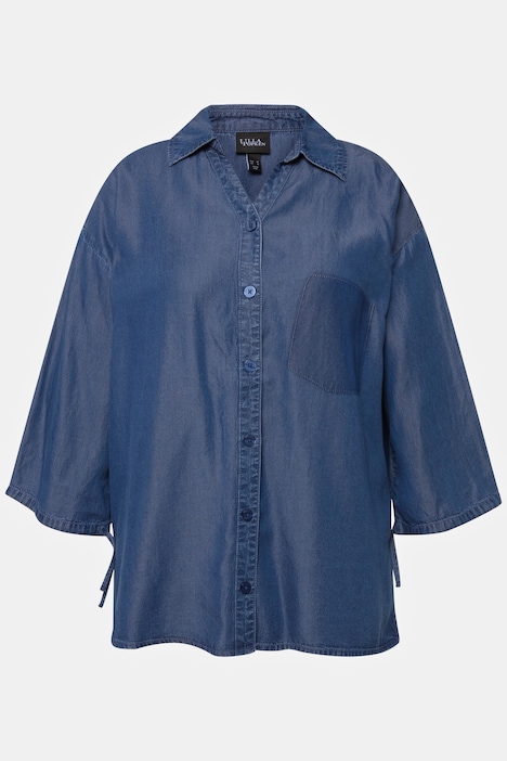 Lyocell-Hemdbluse, Jeansoptik, V-Ausschnitt, 3/4-Arm