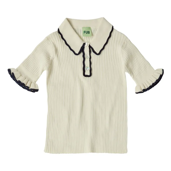 FUB Polo Maille Extra Fine Côtelé Coton Bio | Ecru
