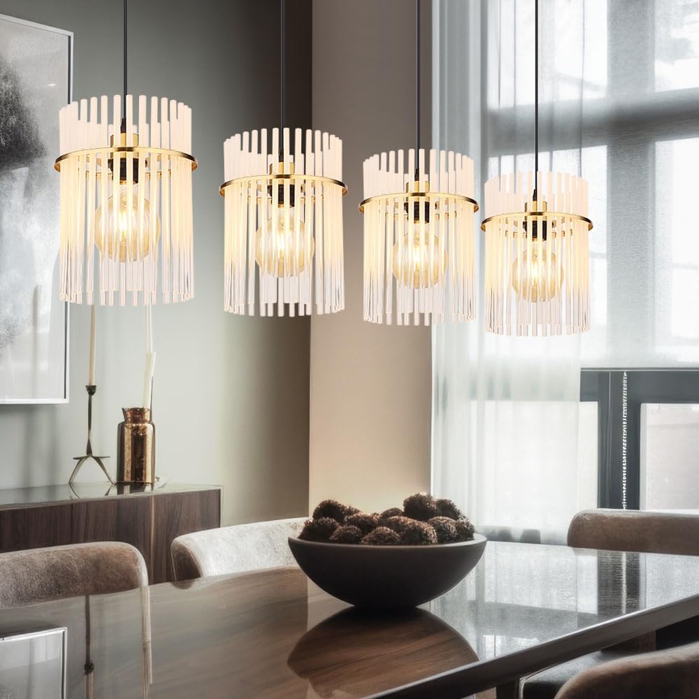 Globo Pendelleuchte in Gold mit vier Glas Lampenschirmen, Breite 110cm