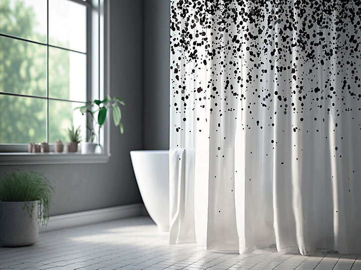 Rideau de douche, 180x200 cm, noir et blanc, Dotty
