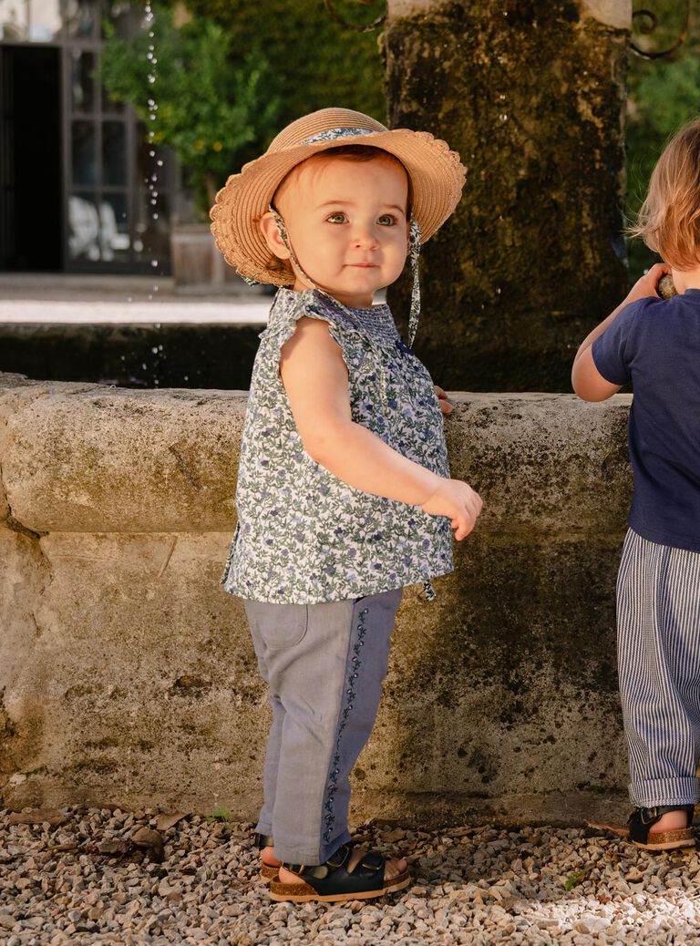 Blouse écrue en popeline avec fleurs