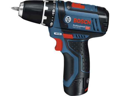 Bosch Professional GSR 12V-15 accuboormachine, inclusief 2 accu's (2,0 Ah) en lader