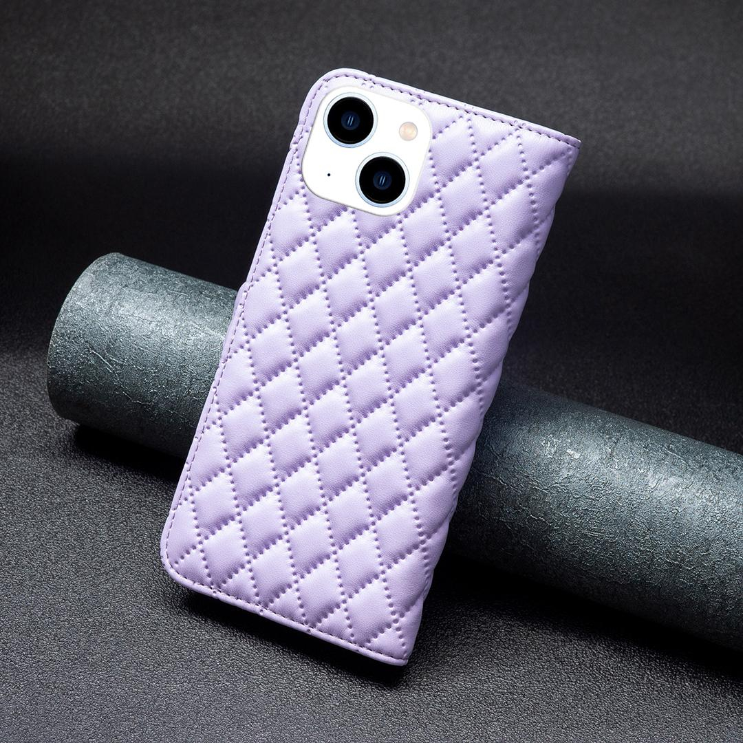 iPhone 14 / iPhone 13 Leder Tasche Flip Cover Steppmuster - Lila