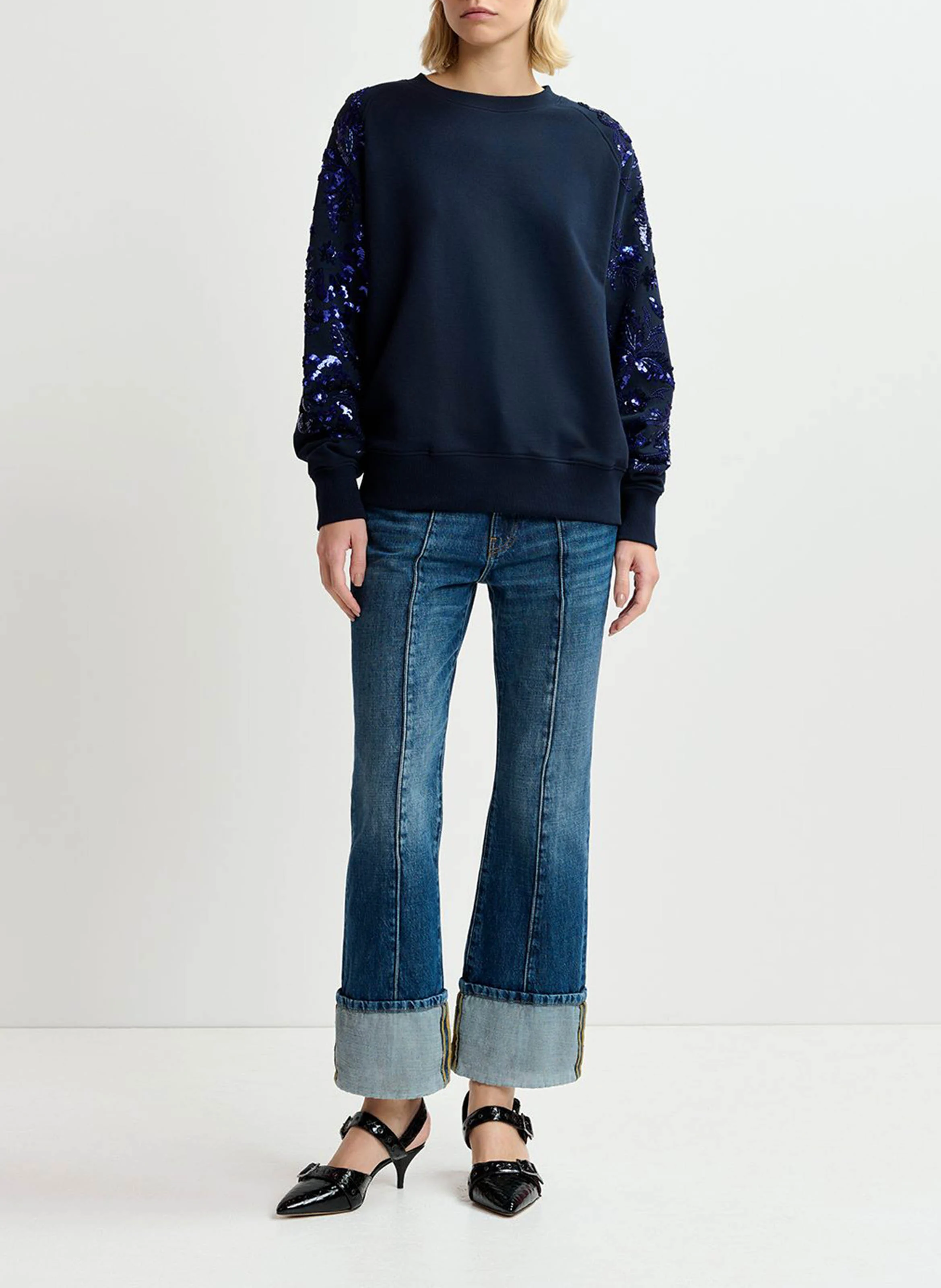 GUEPE - Sweatshirt en coton bio à manches brodées | Bleu