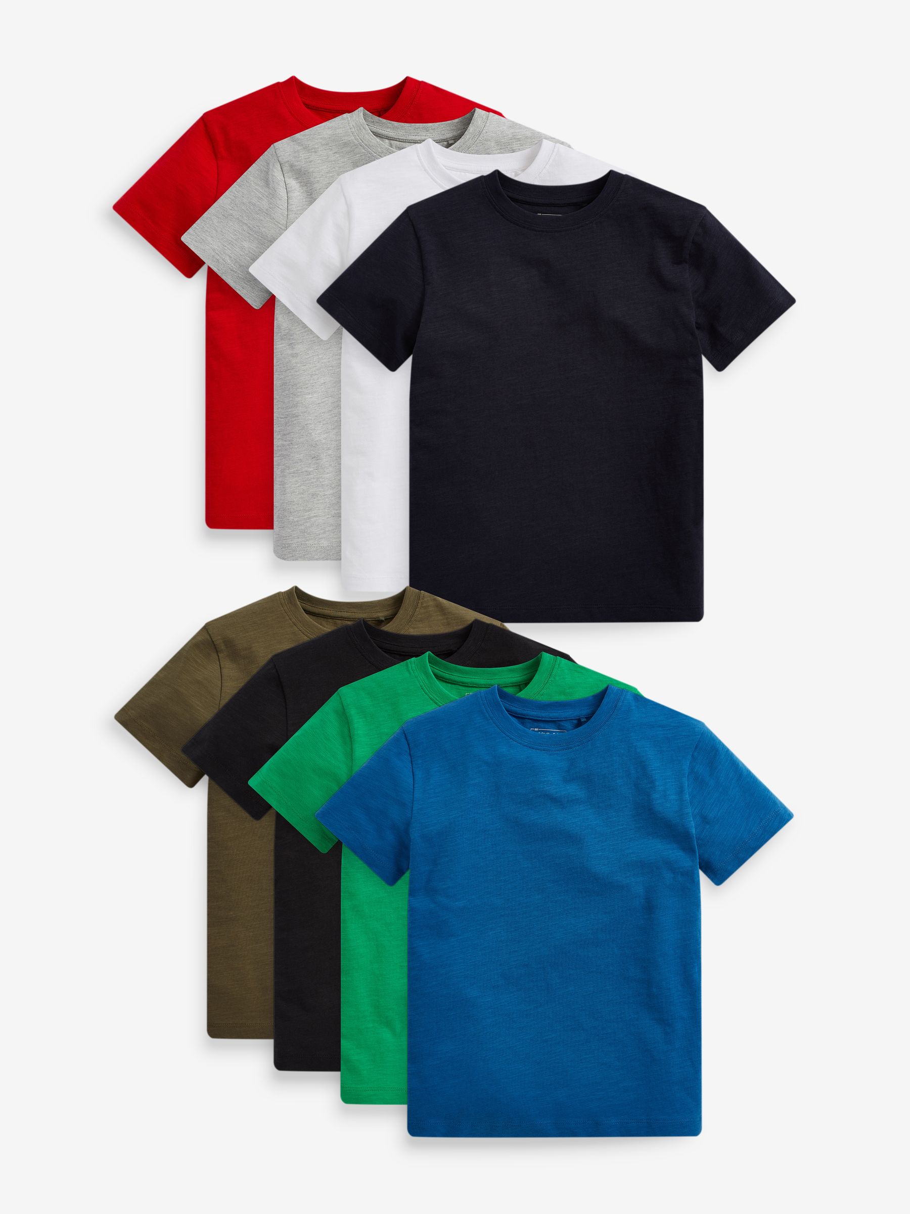 Rood/zwart/grijswit/blauw/groen - Set van 8 T-shirts met korte mouwen (3-16 jr)