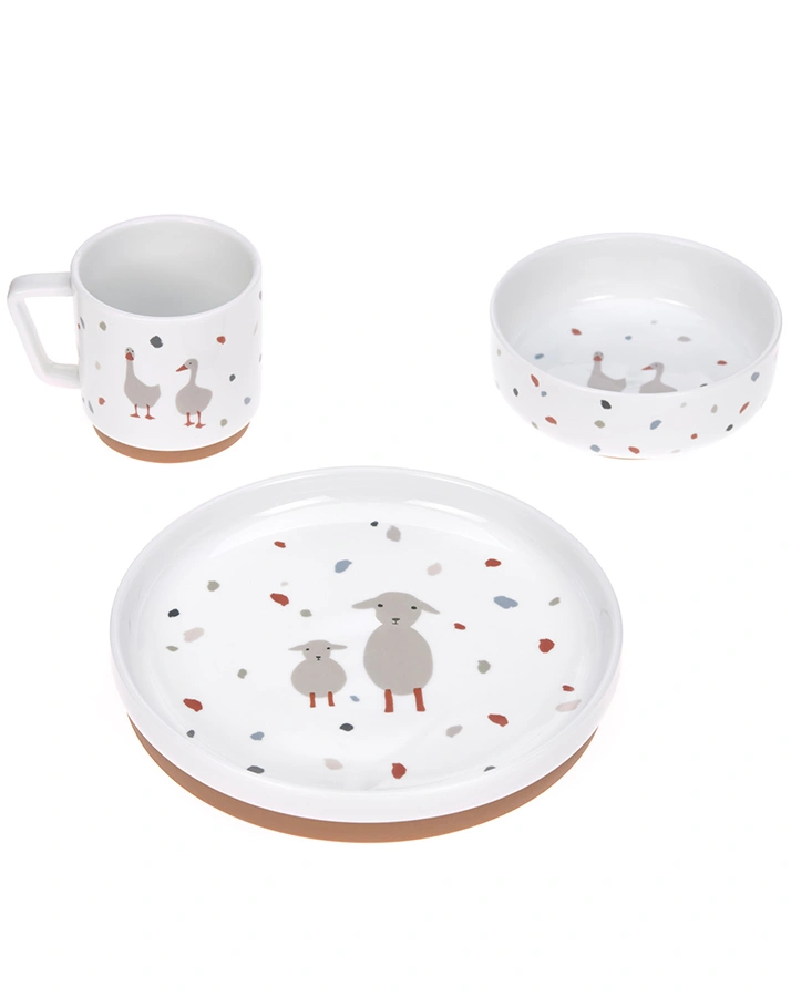 Porzellan-Geschirrset TINY FARMER – SHEEP&GOOSE 3-teilig in weiß